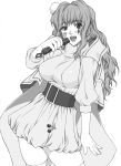  long_hair macross macross_frontier microphone monochrome sheryl_nome shichimenchou simple_background thigh-highs thighhighs 