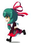  animated animated_gif dress dress_lift gif green_hair kagi kagiyama_hina lowres profile ribbon running touhou 