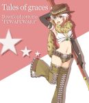  alternate_costume belt brown_eyes clothing crop_top gloves hat midriff multicolored_hair pascal red_hair redhead ripped short_shorts shorts tales_of_(series) tales_of_graces title_drop torn_clothes torn_gloves two-tone_hair una white_hair 