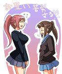  blazer breast_envy crossover genderswap k-on! kazuhiro_(tiramisu) kyonko miura_akane multiple_girls parody pink_hair ponytail school_uniform suzumiya_haruhi_no_yuuutsu translated translation_request 