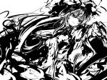  dress face foreshortening hands hat head_tilt high_contrast long_hair monochrome neichiru open_mouth outstretched_arm outstretched_hand rough touhou yakumo_yukari 