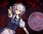  braid flower izayoi_sakuya knife maid moon red_eyes ribbon rose short_hair silver_hair sizu solo touhou twin_braids 