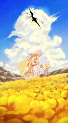  1boy 2girls absurdres affectionate aged_down andrich_galam blonde_hair blue_sky brother_and_sister child closed_eyes clouds commentary day dress english_commentary family father_and_child father_and_daughter father_and_son field flower flower_field gladion_(pokemon) hat highres holding holding_hands lillie_(pokemon) long_hair lusamine_(pokemon) mother_and_child mother_and_daughter mother_and_son multiple_girls open_mouth outdoors parent_and_child pokemon pokemon_sun_and_moon short_hair short_sleeves siblings sky sleeveless smile sun_hat sundress very_long_hair white_dress 