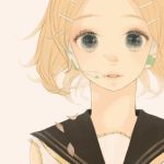  blonde_hair eimi hair_ornament hairclip headphones headset kagamine_rin lips lowres petals sailor_collar short_hair smile solo tama_(songe) vocaloid 