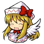  blonde_hair chibi closed_eyes hat lily_white simple_background socha solo touhou wings 