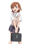  brown_eyes brown_hair face highres misaka_mikoto school_uniform short_hair smile_(rz) sweater_vest to_aru_kagaku_no_railgun to_aru_majutsu_no_index 