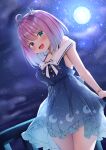  1girl :d absurdres ahoge blue_dress commentary_request crown dress heterochromia highres himemori_luna hololive kusana_(dudqja602) mini_crown open_mouth pink_hair print_dress smile solo standing starry_sky_print virtual_youtuber 
