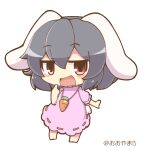  animal_ears barefoot black_hair blush_stickers bunny_tail carrot_necklace chibi dress floppy_ears inaba_tewi medium_hair ooyama_bokuchi open_mouth pink_dress rabbit_ears red_eyes simple_background tail touhou white_background 