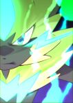  absurdres blue_eyes commentary_request electricity gen_7_pokemon highres looking_at_viewer mythical_pokemon no_humans ohashi_aito outstretched_arm parted_lips pokemon pokemon_(creature) solo upper_body yellow_fur zeraora 