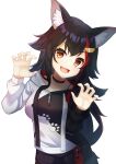  1girl :d animal_ear_fluff animal_ears black_hair black_hoodie breasts choker claw_pose fang highres hololive hood hood_down hoodie long_hair ookami_mio open_mouth orange_eyes paw_print redhead smile two-tone_hoodie virtual_youtuber white_hoodie win_opz wolf_ears 