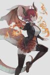  1girl arqa breasts claws dragon_horns dragon_tail dragon_wings fire granblue_fantasy grea_(shingeki_no_bahamut) horns large_breasts pleated_skirt pointy_ears redhead school_uniform skirt tail thigh-highs wings 