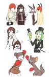 5boys 5girls :d ^_^ ^o^ anger_vein bag belt boxing_gloves brown_hair closed_eyes dog double_bun formal frog genderswap genderswap_(mtf) george_p_dog green_hair hair_over_eyes handbag hat highres himuhino hippety_hopper jacket looney_tunes michigan_j_frog multiple_boys multiple_girls open_mouth personification ralph_wolf redhead sam_sheepdog shirt smile suit sweater thick_eyebrows top_hat white_shirt 