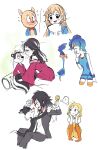 5boys 5girls black_hair blue_hair blush english_commentary flying_sweatdrops furry_male genderswap genderswap_(mtf) highres himuhino humanization long_hair looney_tunes multicolored_hair multiple_boys multiple_girls pepe_le_pew porky_pig road_runner_(looney_toons) selfcest short_hair sylvester_(looney_tunes) tweety_bird white_hair