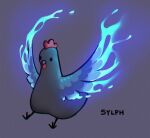  animal bird blue_fire chicken fire full_body grey_background neytirix no_humans original solo sylph wings 