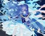  arknights astesia_(arknights) blue_eyes blue_hair highres long_hair sword weapon wings 