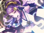  1girl bangs bare_shoulders breasts choker comb double_bun earrings fire_emblem fire_emblem_fates japanese_clothes jewelry large_breasts looking_at_viewer medium_hair orochi_(fire_emblem) purple_hair suikomu_now upper_body violet_eyes 