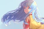  1girl aqua_eyes aqua_hair armor bangs blue_background breastplate cape closed_mouth earrings edamameoka eirika_(fire_emblem) eyebrows_visible_through_hair fire_emblem fire_emblem:_the_sacred_stones highres jewelry long_hair looking_at_viewer smile solo upper_body 