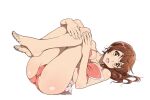  1girl ass bare_arms bare_legs bare_shoulders barefoot bra brown_eyes brown_hair curly_hair feet feet_up full_body hibike!_euphonium highres leg_up looking_at_viewer oumae_kumiko panties sbel02 short_hair toes underwear white_background 