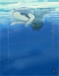  1girl black_hair floating_hair leg_hug long_hair original pool school_swimsuit solo swimsuit tomomi_(user_xtmw2443) underwater 