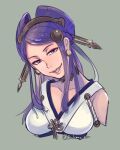  1girl bangs bare_shoulders breasts choker comb double_bun earrings fire_emblem fire_emblem_fates japanese_clothes jewelry large_breasts looking_at_viewer medium_hair orochi_(fire_emblem) purple_hair suikomu_now upper_body violet_eyes 