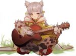  1girl absurdres animal_ears bangs blunt_bangs bodysuit cat_ears cat_girl gloves guitar highres instrument nia_(xenoblade) short_hair silver_hair solo tarbo_(exxxpiation) white_gloves xenoblade_chronicles_(series) xenoblade_chronicles_2 yellow_bodysuit yellow_eyes 