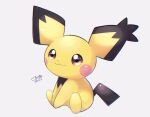  closed_mouth commentary_request creature dated full_body gen_2_pokemon highres no_humans okoge_(simokaji) pichu pokemon pokemon_(creature) shiny signature sitting smile solo white_background 