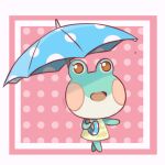  1girl chocomiru dress frog frog_girl green_skirt lily_(animal_crossing) personification skirt solo umbrella 