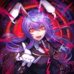  1girl animal_ears breasts buttons eyebrows_visible_through_hair jacket long_hair looking_at_viewer medium_skirt necktie pleated_skirt purple_hair rabbit_ears rabbit_girl re_(re_09) red_eyes red_neckwear reisen_udongein_inaba skirt solo touhou very_long_hair 