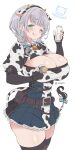  1girl animal_ears baby_bottle between_breasts blue_collar bottle braid breasts carrot_hair_ornament chest_strap collar cow cow_ears cow_girl english_text food-themed_hair_ornament green_eyes hair_ornament highres hololive hololive_fantasy huge_breasts mole mole_on_breast motherly off-shoulder_sweater off_shoulder shirogane_noel short_hair silver_hair smile snowflake_choker solo strap_between_breasts sweater thick_thighs thighs tongue tongue_out vinhnyu virtual_youtuber wrist_guards 