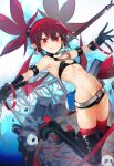  1girl absurdres belt black_gloves black_shorts boots choker closed_mouth demon_girl demon_tail demon_wings disgaea earrings elbow_gloves etna fang flat_chest gloves groin high_heels highres huge_filesize jewelry looking_at_viewer makai_senki_disgaea navel nishiide_kengorou outstretched_arms pointy_ears red_eyes red_legwear red_wings redhead short_shorts shorts skin_fang skirt skull_earrings solo stomach tail thigh-highs twintails wings 
