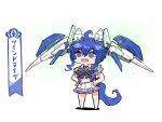  00_raiser 1girl @_@ ahoge bangs blue_hair chibi crossover gn_drive gundam gundam_00 hands_on_hips heterochromia highres horse_girl horse_tail kawauti open_mouth purple_skirt school_uniform sharp_teeth skirt solo tail teeth translated twin_turbo_(umamusume) umamusume v-shaped_eyebrows 