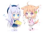  +_+ 2girls :d ahoge animal_ears bangs bitter_crown blue_dress blue_eyes blue_hair brown_hair cardigan cat_ears cat_girl cat_tail closed_mouth dog_ears dog_girl dog_tail dress drooling eyebrows_visible_through_hair gochuumon_wa_usagi_desu_ka? hair_between_eyes hair_ornament heart hoto_cocoa kafuu_chino kafuu_chino&#039;s_school_uniform kemonomimi_mode long_hair multiple_girls open_mouth pink_cardigan pleated_skirt sailor_collar saliva school_uniform serafuku shirt skirt sleeveless sleeveless_dress smile tail tail_wagging thigh-highs very_long_hair white_background white_legwear white_sailor_collar white_shirt white_skirt x_hair_ornament 