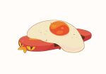  commentary_request food fried_egg gen_8_pokemon looking_at_viewer no_humans pokemon pokemon_(creature) red_eyes shuu_(ssyuu721) simple_background sizzlipede solo sunny_side_up_egg white_background 