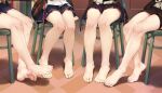  4girls absurdres arknights bare_legs barefoot black_skirt blue_skirt chinese_commentary commentary_request crossed_ankles feet gummy_(arknights) highres indoors istina_(arknights) legs lower_body miniskirt multiple_girls ray_(pixiv9514208) sitting skirt toes zima_(arknights) 