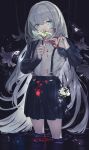  1girl absurdres blood blue_eyes flower highres holding huge_filesize iatear long_hair looking_at_viewer original scissors silver_hair solo water 