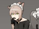  1girl animal_ears bangs black_gloves cat_ears choker covering_mouth eyebrows_visible_through_hair gloves gogalking grey_background hand_up looking_at_viewer original shadow simple_background solo upper_body yellow_eyes 