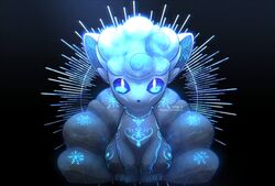  alolan_form alolan_vulpix blue_eyes body_markings commentary creature gen_7_pokemon glowing_markings highres iogi_(iogi_k) looking_at_viewer no_humans pokemon pokemon_(creature) repost_notice solo watermark 