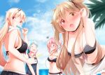  beach bikini blonde_hair blue_hair blue_sky breasts brown_eyes hair_ornament hairpin harusame_(kancolle) heterochromia kantai_collection large_breasts light_brown_hair long_hair murasame_(kancolle) narukami_ginryuu pink_hair red_eyes samidare_(kancolle) school_swimsuit side_ponytail sky swimsuit very_long_hair yuudachi_(kancolle) 