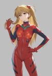 1girl blue_eyes bodysuit breasts hairpods highres interface_headset light_brown_eyebrows light_brown_hair multicolored multicolored_bodysuit multicolored_clothes neon_genesis_evangelion orange_bodysuit pilot_suit plugsuit red_bodysuit siino small_breasts souryuu_asuka_langley