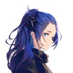  arknights blue_eyes blue_hair closed_mouth forehead from_side horns mostima_(arknights) renren_(ah_renren) smile tagme tied_hair 