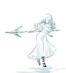  aqua_theme buchi_holes closed_eyes diadem g-spring_goddess_(ishiyumi) highres holding holding_staff ishiyumi long_hair monochrome original peplos roman_clothes staff wavy_hair 