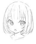  1girl bangs blush eyebrows_visible_through_hair greyscale looking_at_viewer monochrome okota_mikan original parted_lips portrait short_hair simple_background solo white_background 