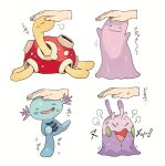  anger_vein blush blush_stickers closed_eyes closed_mouth commentary_request creature ditto gen_1_pokemon gen_2_pokemon gen_6_pokemon goomy headpat newo_(shinra-p) open_mouth pokemon pokemon_(creature) shuckle simple_background smile sweatdrop tongue translation_request white_background wooper 