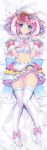  1girl absurdres animal_ears ascot blush bow breasts carnelian coco_(carnelian) dakimakura_(medium) detached_collar frilled_skirt frills full_body hat highres huge_filesize looking_at_viewer medium_breasts midriff navel open_mouth original panties pink_bow pink_hair rabbit_ears sailor_collar shirt short_hair skirt solo striped striped_panties thigh-highs underwear white_legwear white_shirt wrist_cuffs 