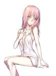  1girl bow closed_mouth collarbone dress_shirt flat_chest green_eyes haruno_sakura invisible_chair ksn_(sleeping_chick) long_hair naked_shirt naruto_(series) pink_hair shiny shiny_hair shirt simple_background sitting sketch sleeveless sleeveless_shirt solo straight_hair white_background white_bow white_shirt 