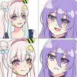  2girls airani_iofifteen airani_iofifteen_(artist) bangs blue_hair blush english_commentary eyebrows_visible_through_hair fang gradient_hair hair_between_eyes hair_ribbon hololive hololive_indonesia leaning_back meme moona_hoshinova multicolored_hair multiple_girls open_mouth paint_on_face palette_hair_ornament parted_lips pink_hair ribbon side_ponytail sidelocks smile sweatdrop template violet_eyes virtual_youtuber 