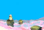  above_clouds animal blue_sky clouds day hamster kirby kirby&#039;s_dream_land_3 kirby_(series) no_humans outdoors pink_cloud rick_(kirby) rock scenery sitting sky soumenhiyamugi 