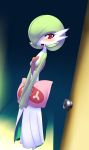  deredere door gardevoir hair_over_one_eye nme no_humans pillow pokemon pokemon_(creature) red_eyes smile solo yes yes-no_pillow 