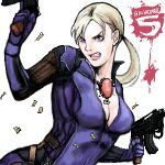  blonde_hair blue_eyes bodysuit capcom gun jill_valentine kusanagi_shion_(elda) lipstick long_hair ponytail resident_evil resident_evil_5 unzipped 