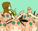  1girl brown_hair drink fujiyama_(yellow) igglybuff jigglypuff long_hair pokemon pokemon_(creature) pokemon_special simple_background straw wigglytuff 